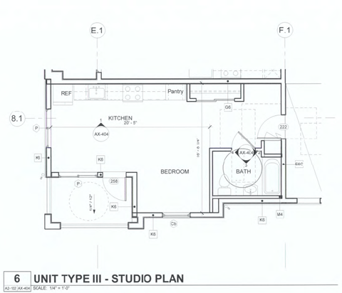 Floorplan of a studio apartment at Santa Angelina